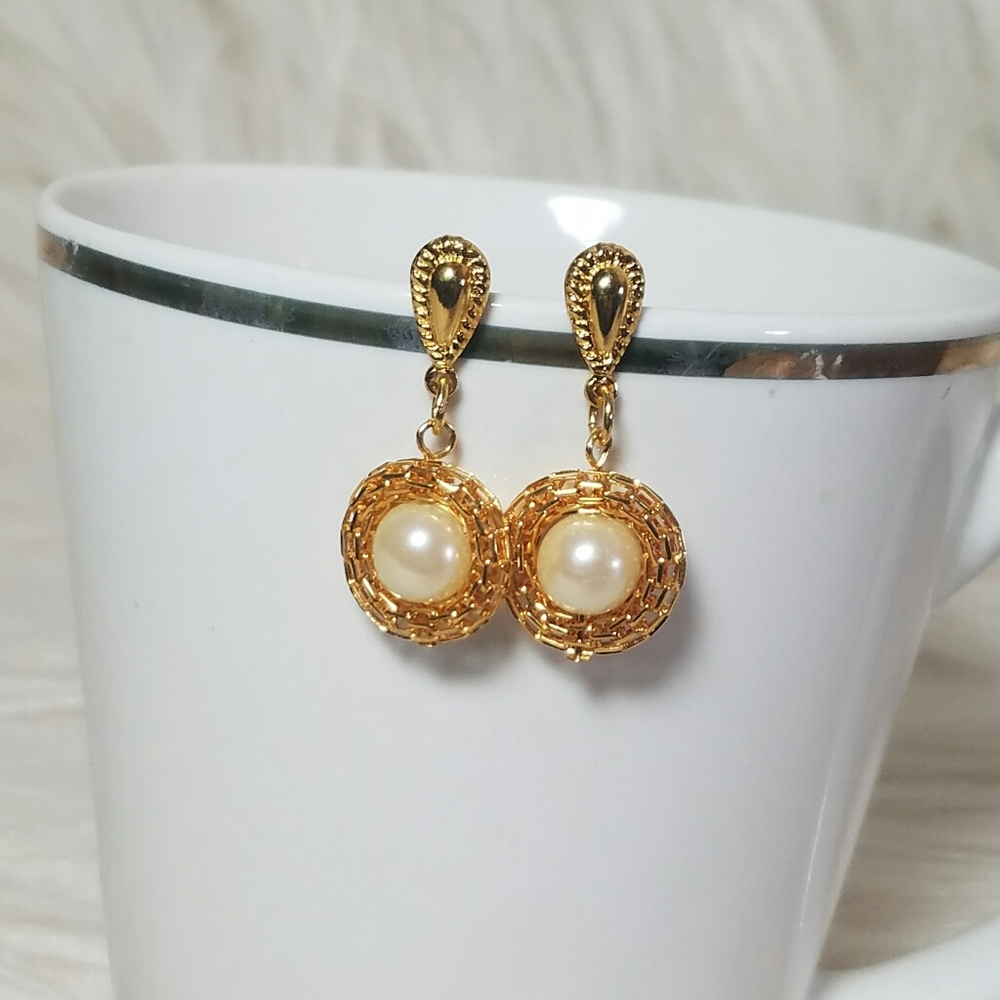 3 for$15 Gold Pearl Nest Post Back Drop Earrings